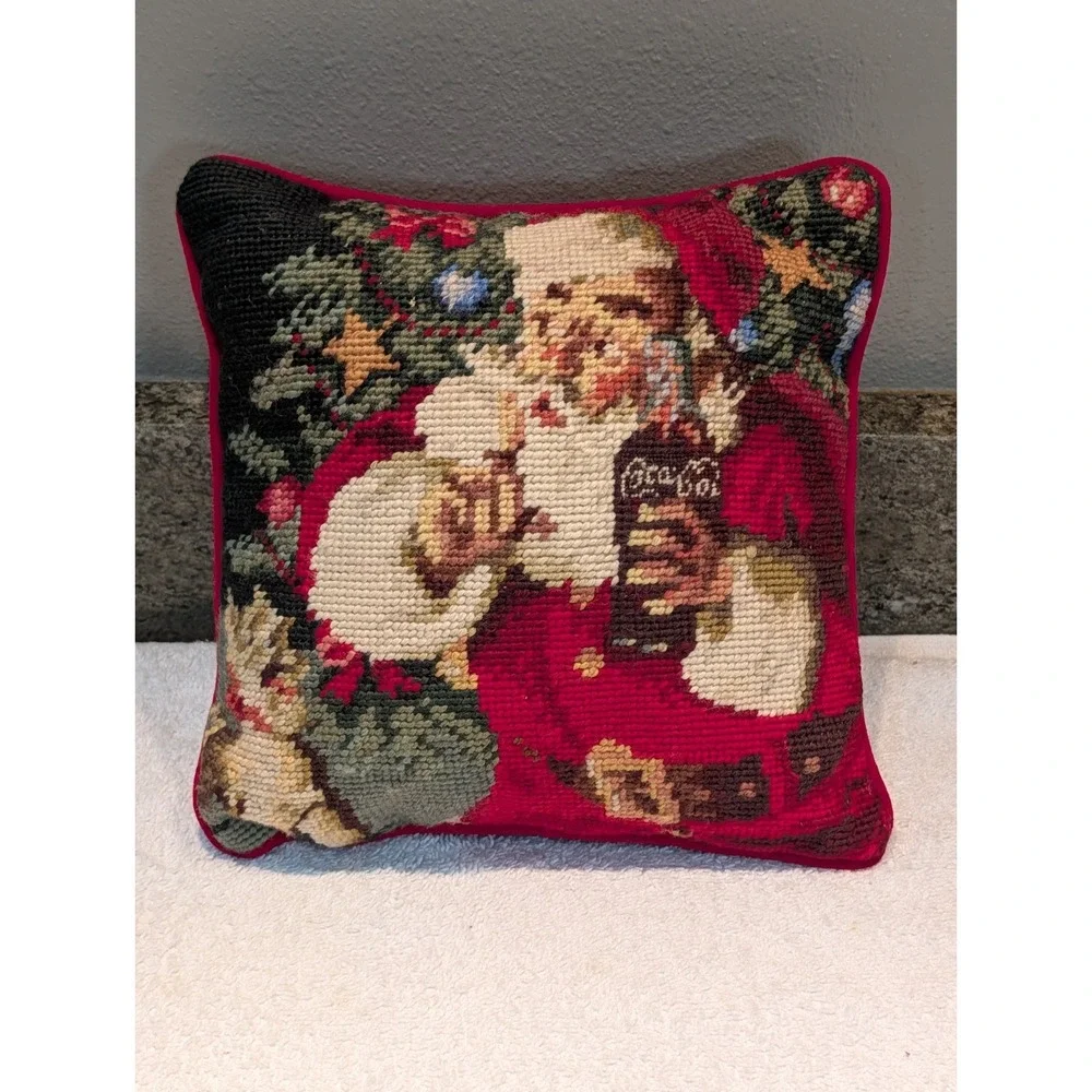 Christmas Santa Claus Dog Coca-Cola Needlepoint throw Pillow Velvet 9